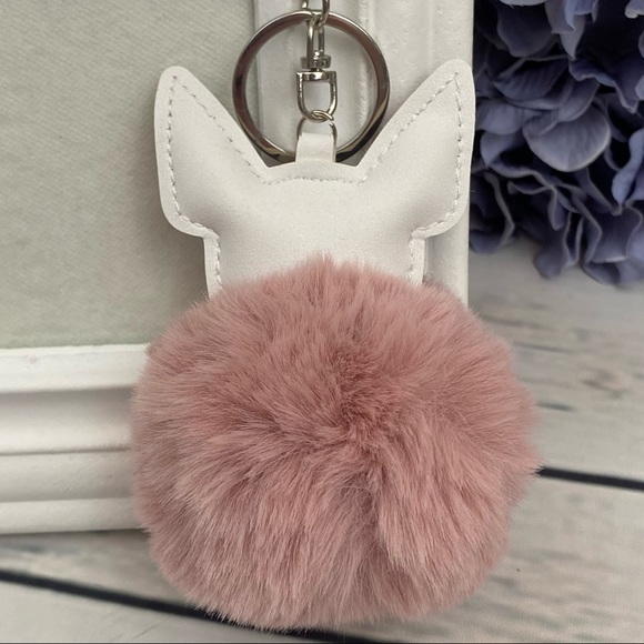 Cute Dog on Dusty Pink Pom Pom Keychain - Picture 8 of 11